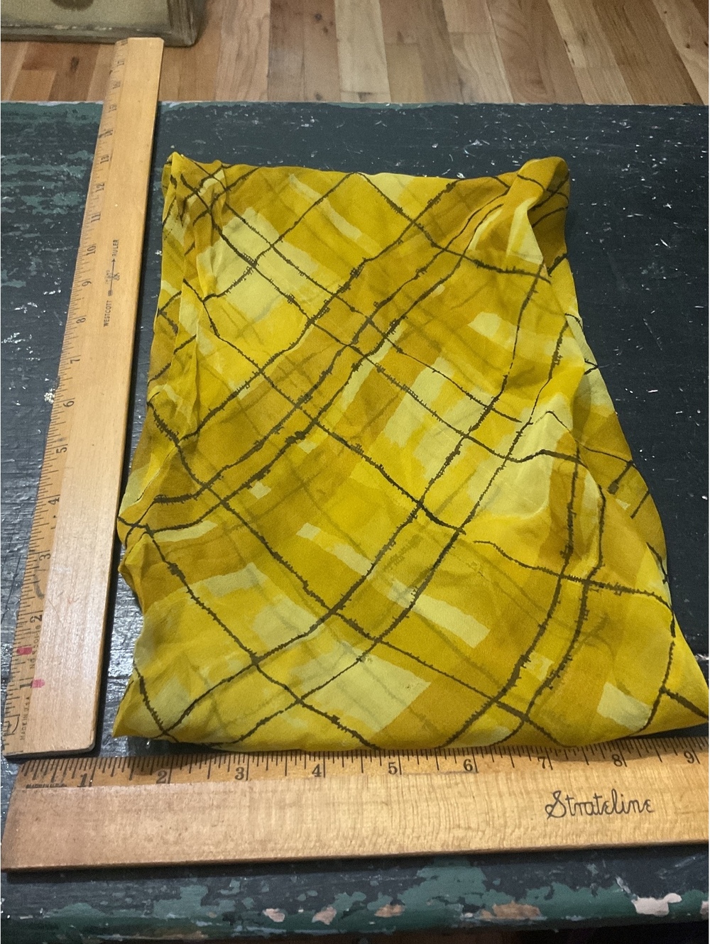 Vintage Vera Silk Scarf in Mustard Yellow Plaid Infinity scarf